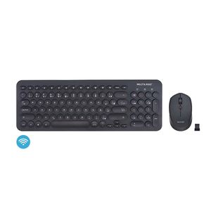 Kit Teclado e Mouse Sem Fio Redondo Multimídia Conexão USB 1600dpi Ajustável Teclas Redondas Preto - TC231