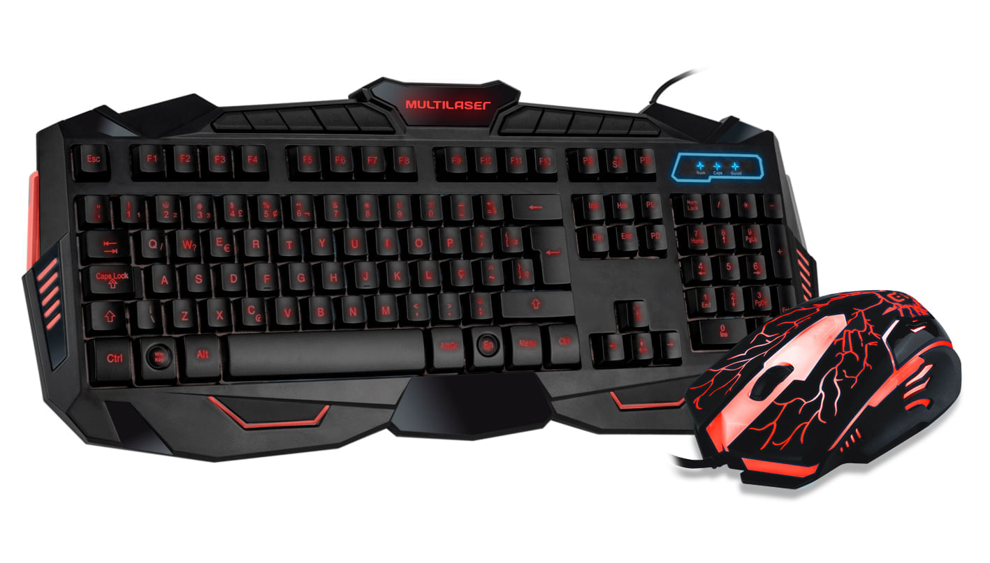 Teclado e Mouse Gamer Com Hotkeys Multimidia LED Azul Multilaser