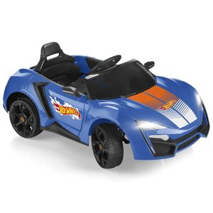 Carro Elétrico Rádio Controle R/C Ride on Hot Wheels Azul 12v Multikids - BR1383