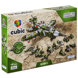 Blocos de Montar Cubic 25 em 1 Avião de Combate 576 Peças Multikids - BR1620