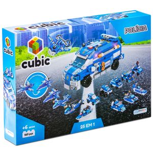 Blocos de Montar Cubic 25 em 1 Polícia 569 Peças Multikids - BR1619