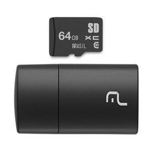 Pen Drive 2 em 1 Leitor USB + Cartão de Memória Classe 10 64GB Preto Multi - MC164