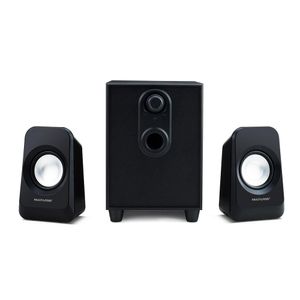 Caixas de Som 2.1 c/ Subwoofer 20w RMS Alimentação Bivolt Conexão P2 Controle de Volume e Graves Preto- SP377