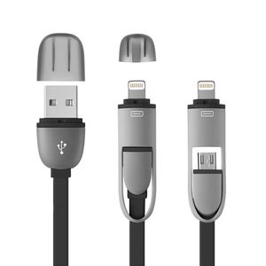 Cabo 2 Em 1 Usb Com Adaptador Para Iphone Preto - WI333