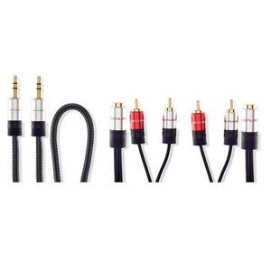 Kit Cabo Áudio Nylon 35Mm M/M + 2 Adaptadores 2RCA M X 35Mm - WI286