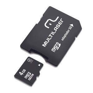 Kit 2 em 1 Cartão De Memória Micro SD Classe 4 + Adaptador 4GB com Trava de Segurança Preto Multilaser - MC456