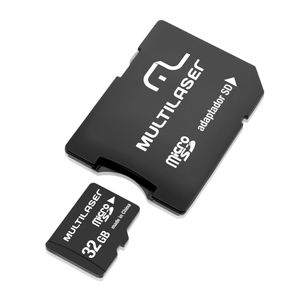 Cartão De Memória Micro SD 32GB + Adaptador com Trava de Segurança Preto Multilaser - MC006
