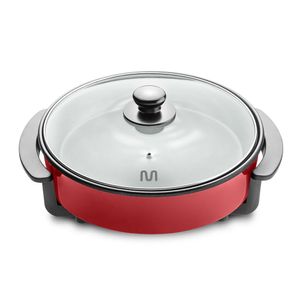Panela Elétrica 1250W Com Revestimento Antiaderente, Seletor De Temperatura e Tampa De Vidro - 127V - Vermelha - Multi - CE114