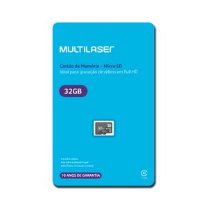 Cartão de Memória Multilaser Classe 10 32GB Preto - MC145