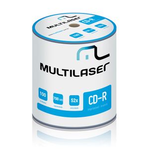 Midia Multilaser Cd-R Vel, 52X - 100 Un, Shrink Imprimivel Branco - CD021
