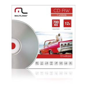 Mídia Cd-Rw Vel.12X-1 Un. Envelope Impresso Em Caixa Multilaser - CD037