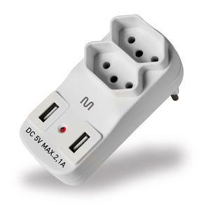 Adaptador 2 Saidas 2P+T Com 2 Portas Usb 2,1A - WI331