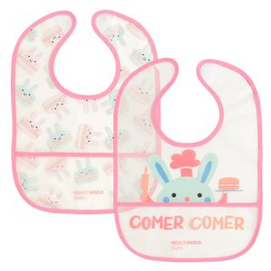 Kit 2 Babadores com Coletor de Migalhas Easy Clean Rosa Multikids Baby - BB1102