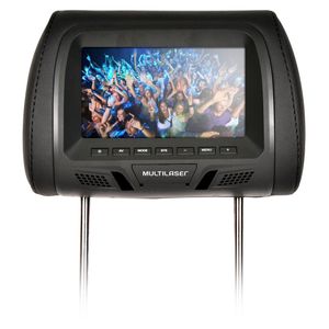Encosto De Cabeça Automotivo Multilaser Com Tela De 7 Pol,Couro Preto - AU322