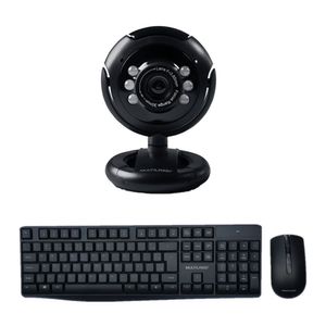 Combo Office - Webcam Standard 480p 30Fps Led Noturno e Teclado e Mouse Sem Fio Slim 1600dpi Preto - TC270K